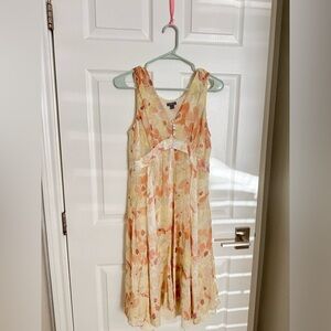 ANN TAYLOR Orange and Cream Halter Sundress for Wedding Guest